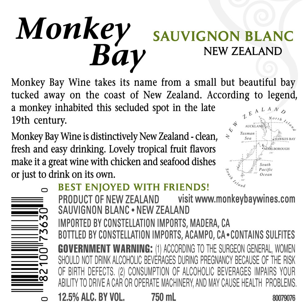 slide 2 of 5, Monkey Bay Sauvignon Blanc White Wine, 750 ml