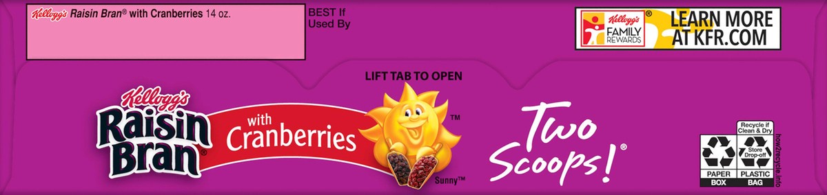 slide 5 of 8, Raisin Bran Kellogg's Raisin Bran Cold Breakfast Cereal, Fiber Cereal, Heart Healthy, Original with Cranberries, 14oz Box, 1 Box, 14 oz