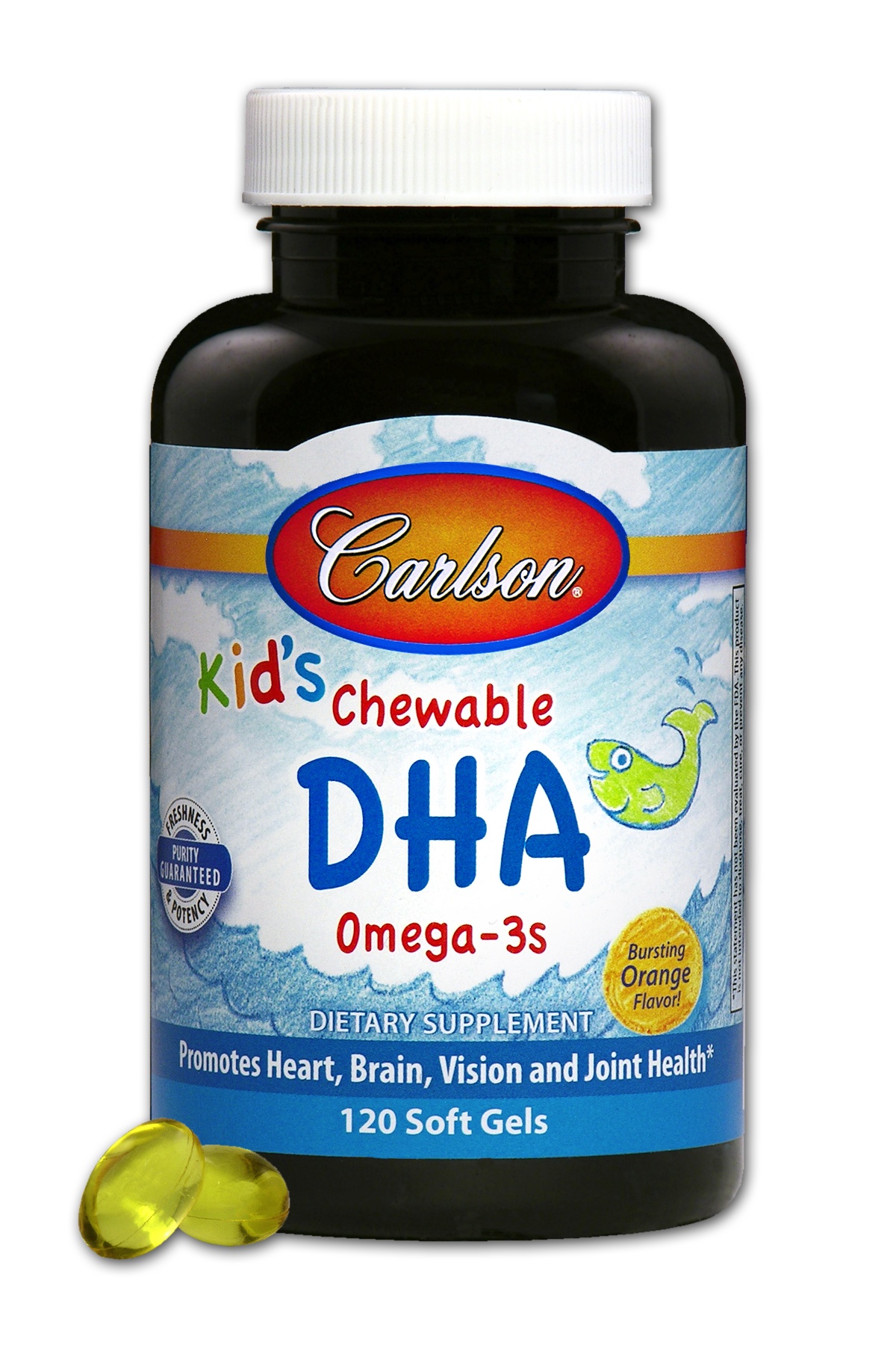 slide 1 of 1, Carlson Kid's Chewable Dha, Bursting Orange Flavor, 120 ct