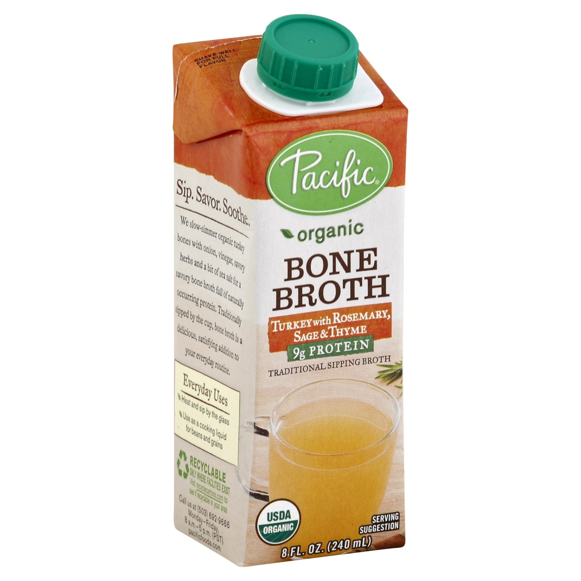 slide 1 of 4, Pacific Organic Turkey Bone Broth with Rosemary, Sage & Thyme, 8 fl oz