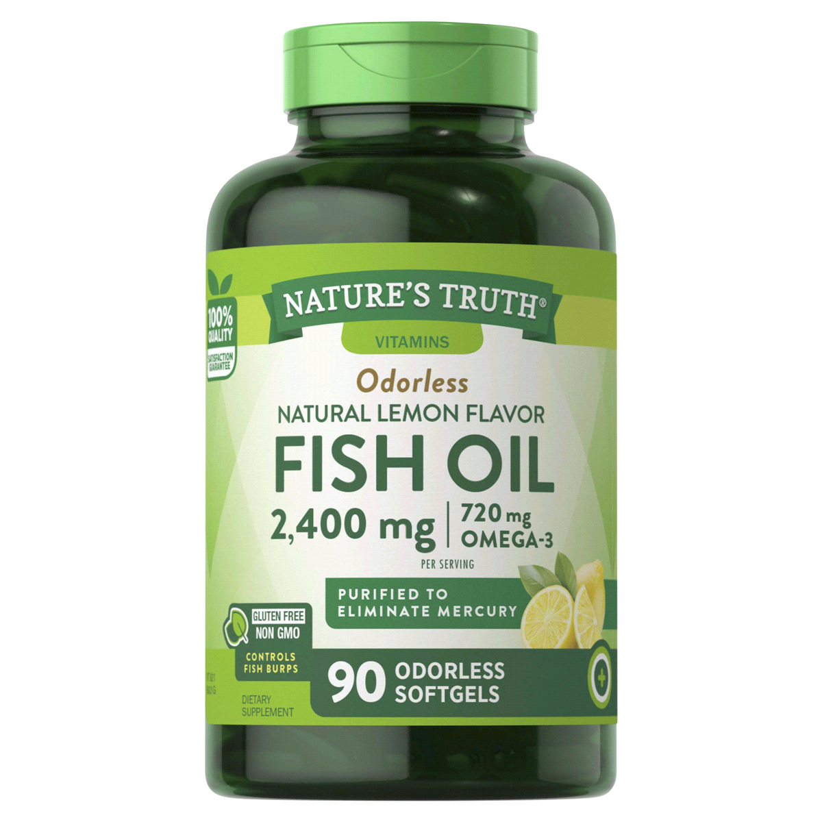 slide 1 of 4, Nature's Truth Odorless Fish Oil 2,400 mg, 90 ct