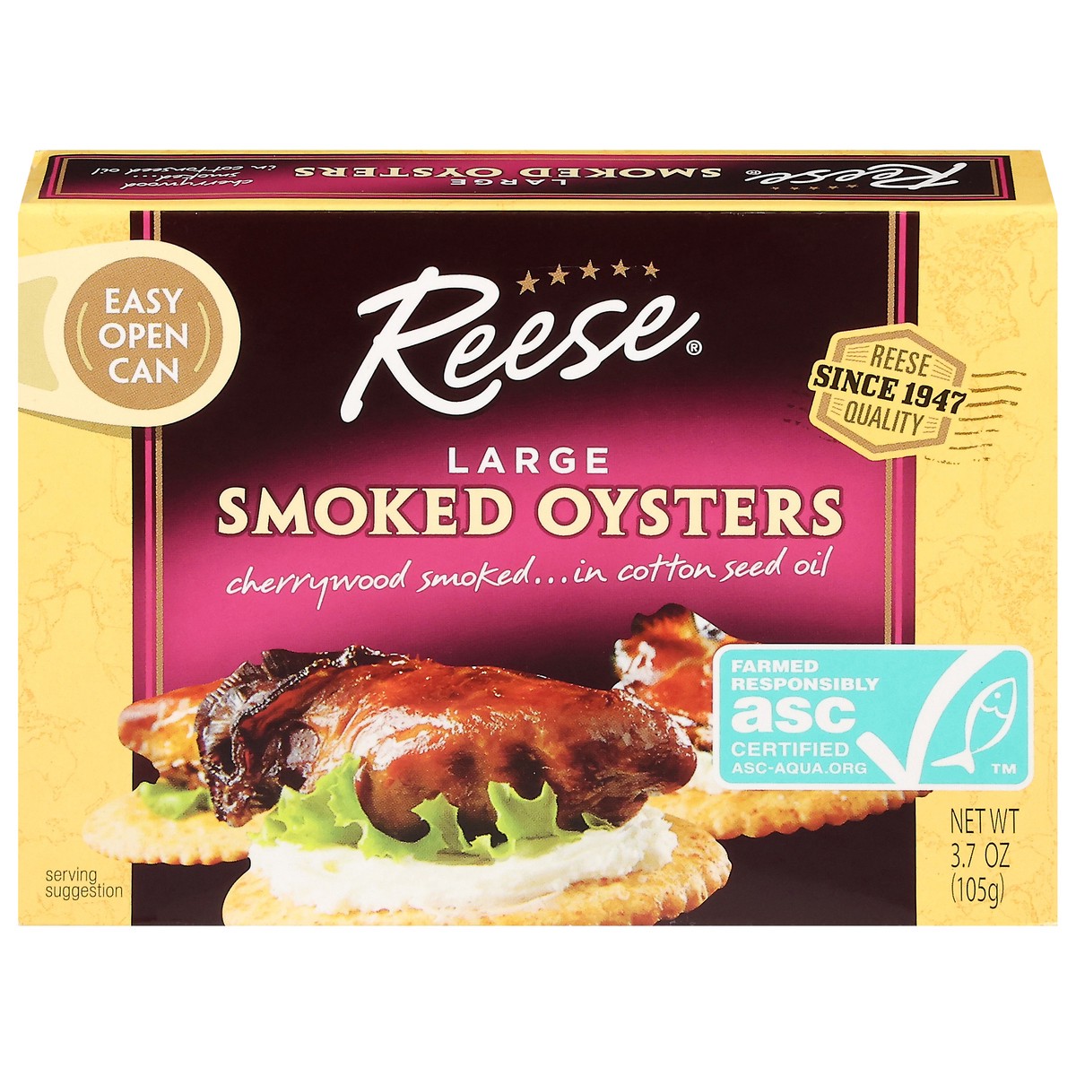 slide 1 of 9, Reese Smoked Oysters Large 3.7 oz, 3.7 oz