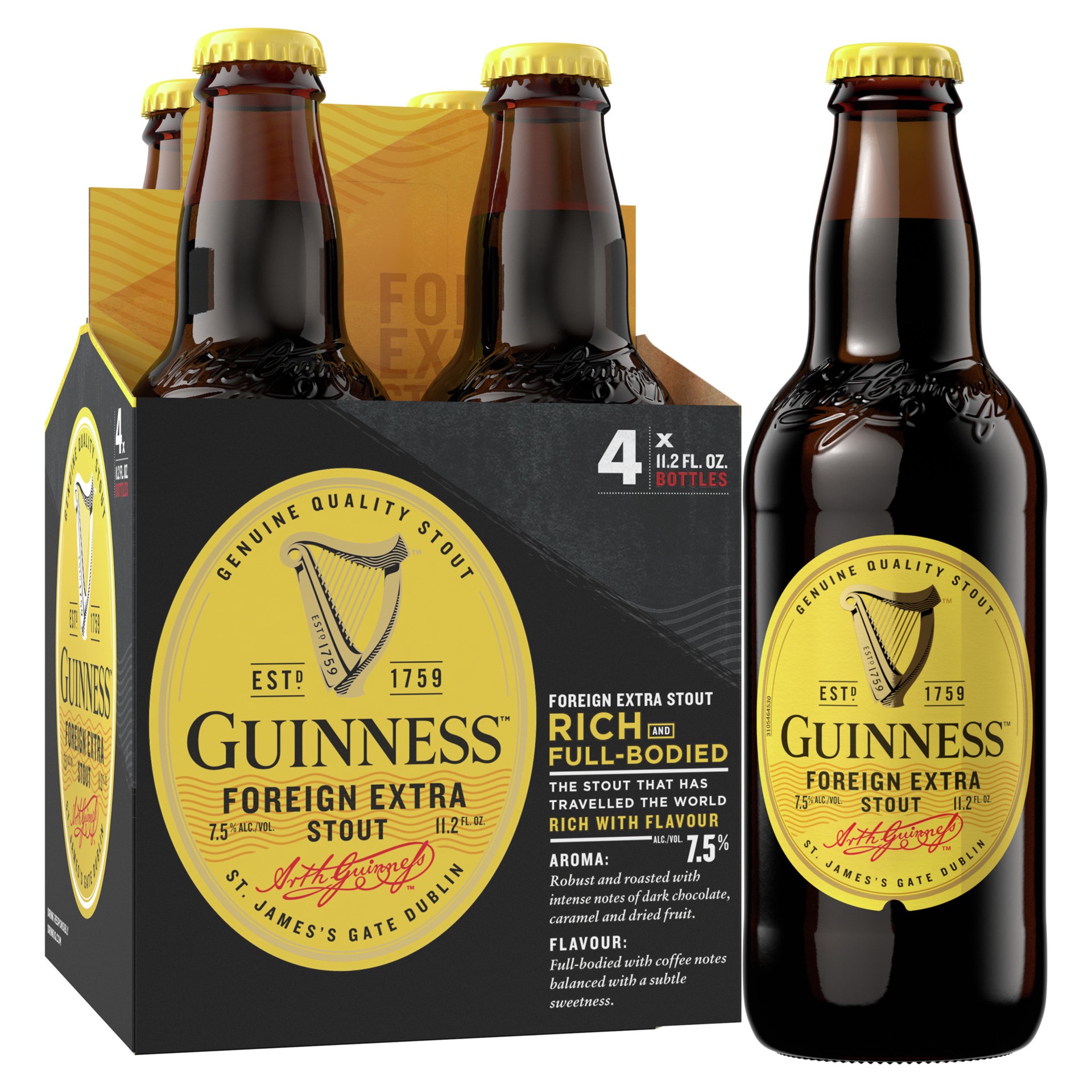 slide 3 of 10, Guinness Foreign Extra Stout Beer, 11.2oz Bottles, 4pk, 11.2 fl oz