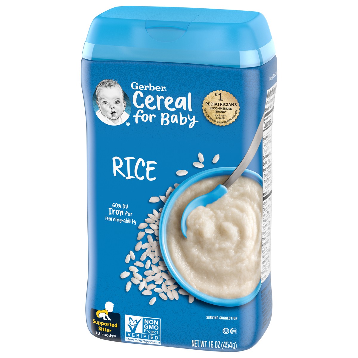 slide 7 of 9, Gerber 1st Foods Cereal for Baby Baby Cereal, Rice, 16 oz Canister, 16 oz