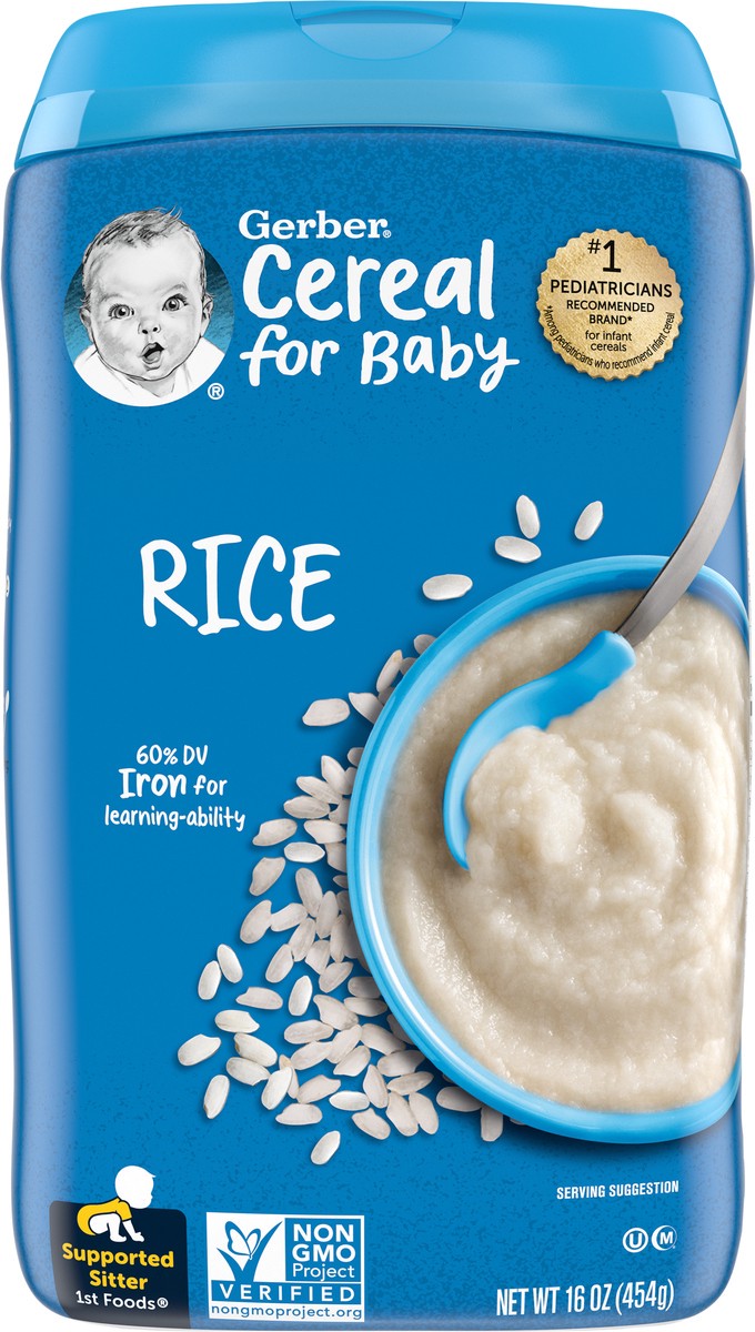 slide 8 of 9, Gerber 1st Foods Cereal for Baby Baby Cereal, Rice, 16 oz Canister, 16 oz