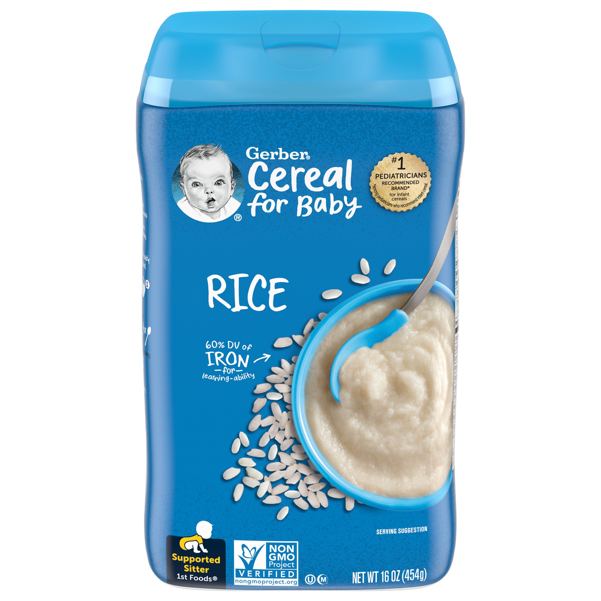 slide 1 of 9, Gerber 1st Foods Cereal for Baby Baby Cereal, Rice, 16 oz Canister, 16 oz