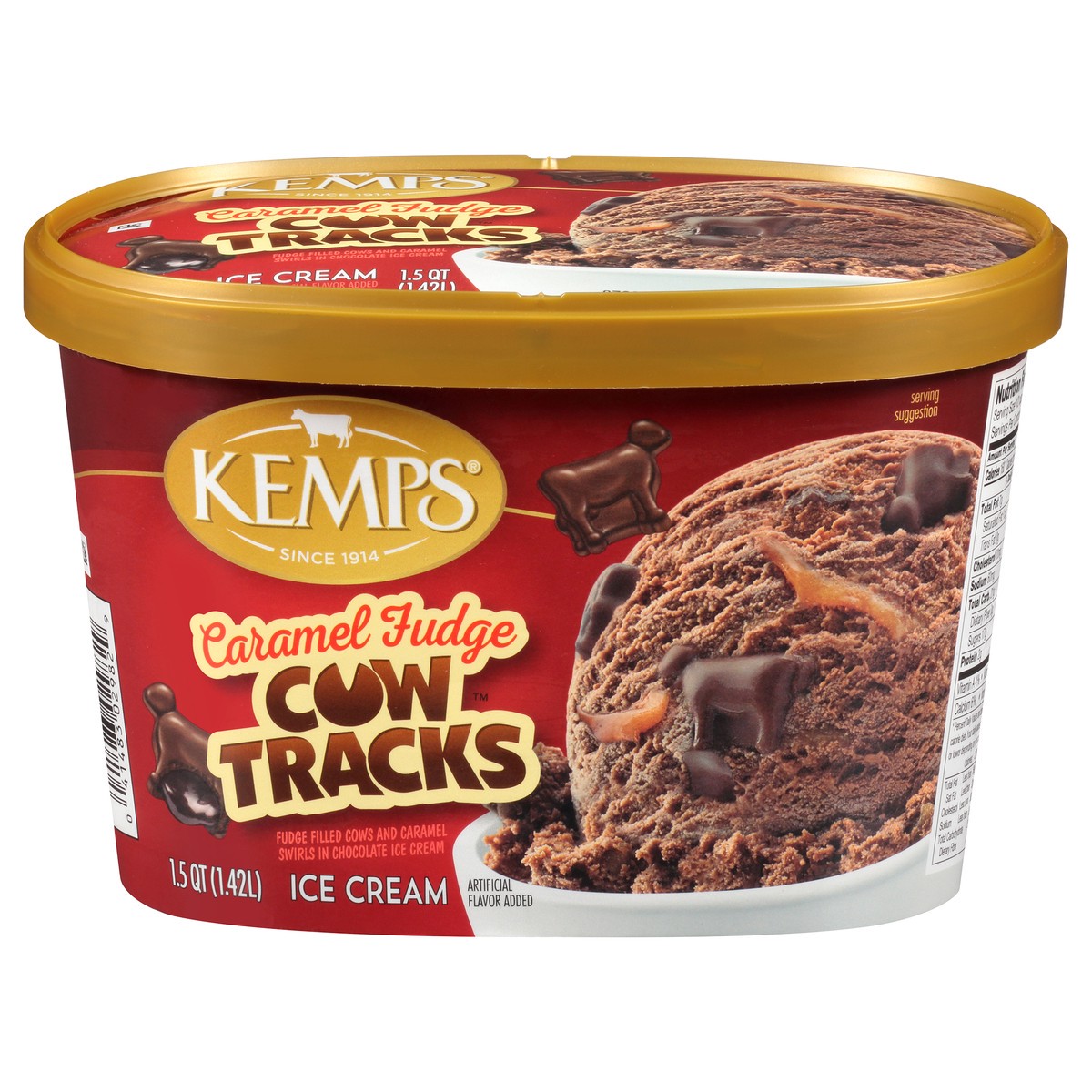 slide 1 of 9, Kemps Caramel Fudge Ice Cream Cow Tracks, 1.5 qt
