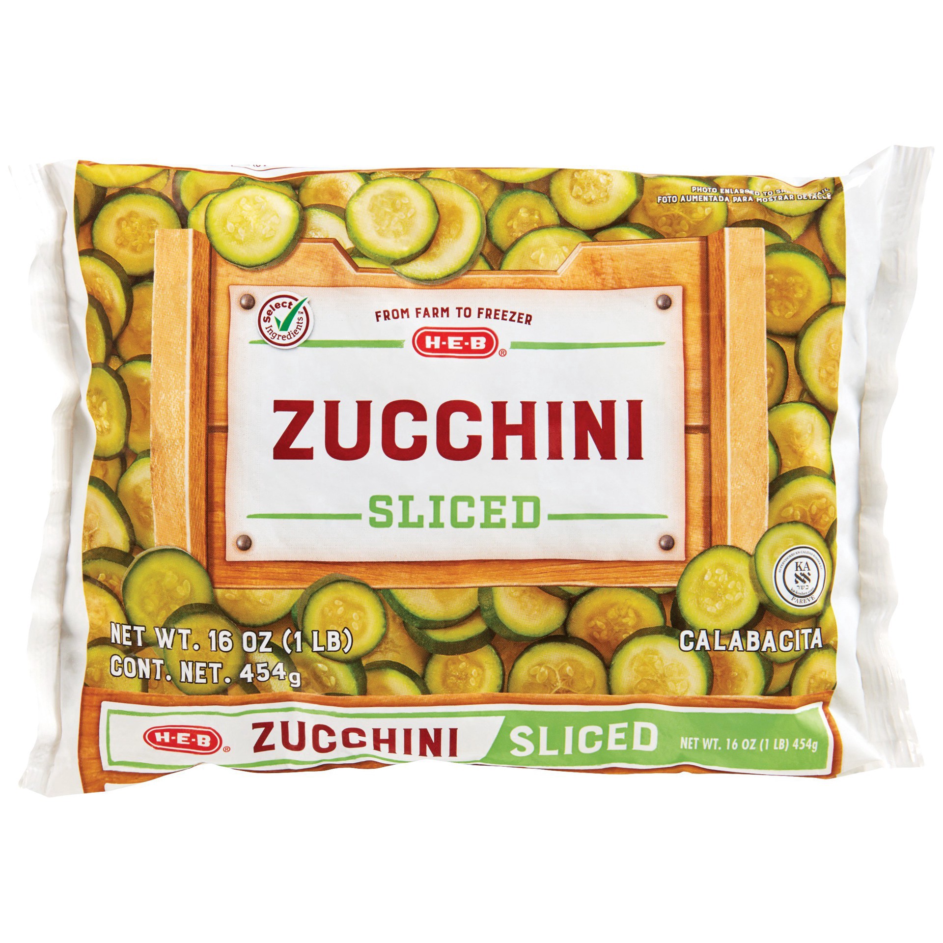 slide 1 of 1, H-E-B Frozen Sliced Zucchini, 16 oz