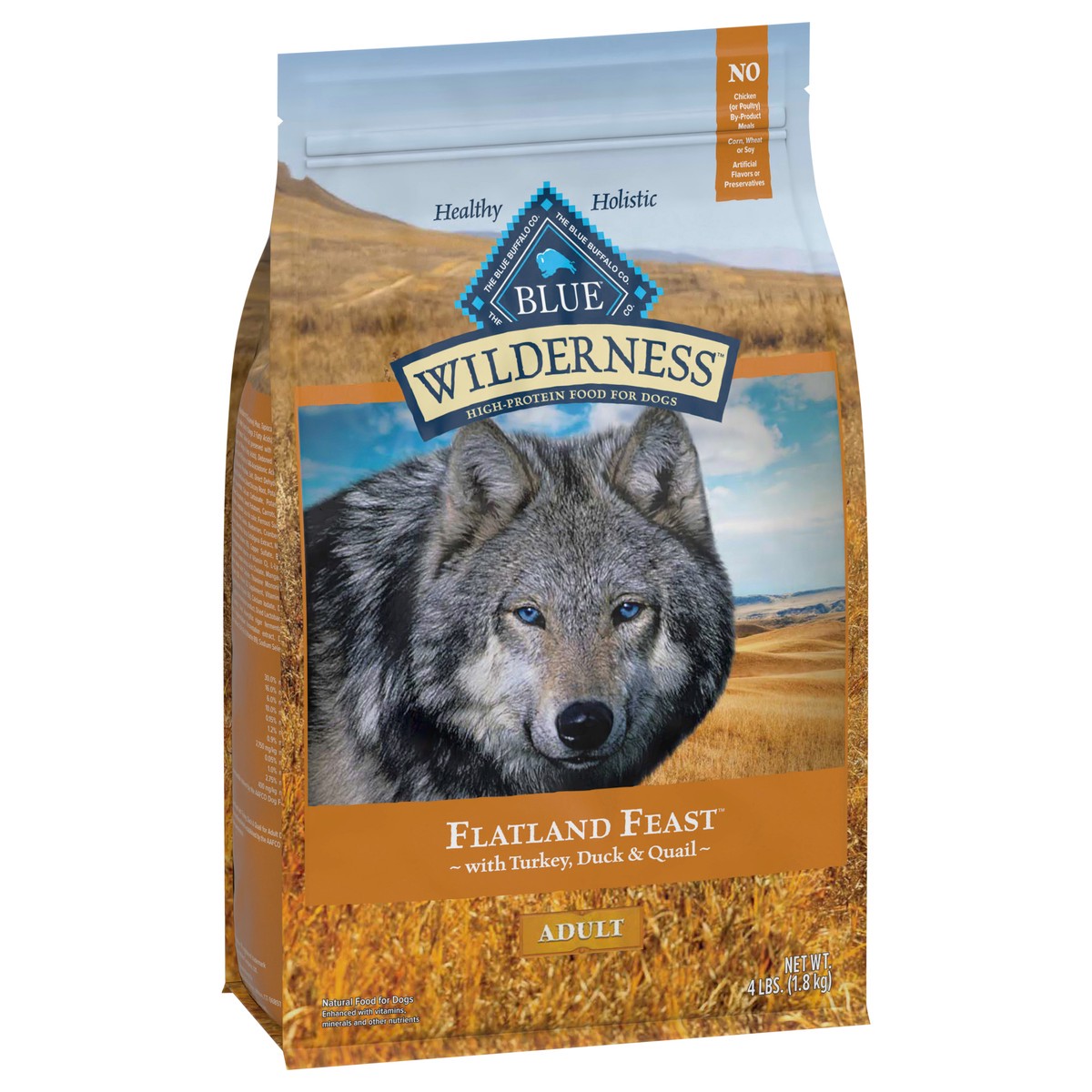 slide 8 of 13, Blue Buffalo Wilderness Flatland Feast High Protein, Natural Dry Dog Food with Turkey, Quail & Duck 4-lb, 4 lb