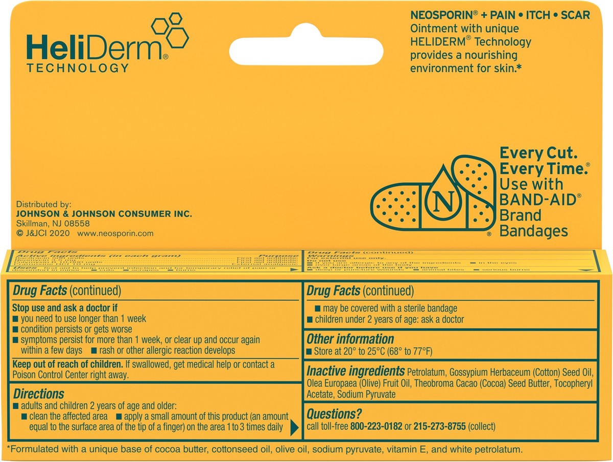 slide 5 of 8, Neosporin First Aid Antibiotic Pain-Relieving, Anti-Itch, & Scar Ointment with Neomycin, Bacitracin Zinc, Pramoxine HCl & Polymyxin B, for Minor Cuts, Scrapes & Burns, 1 oz, 1 oz