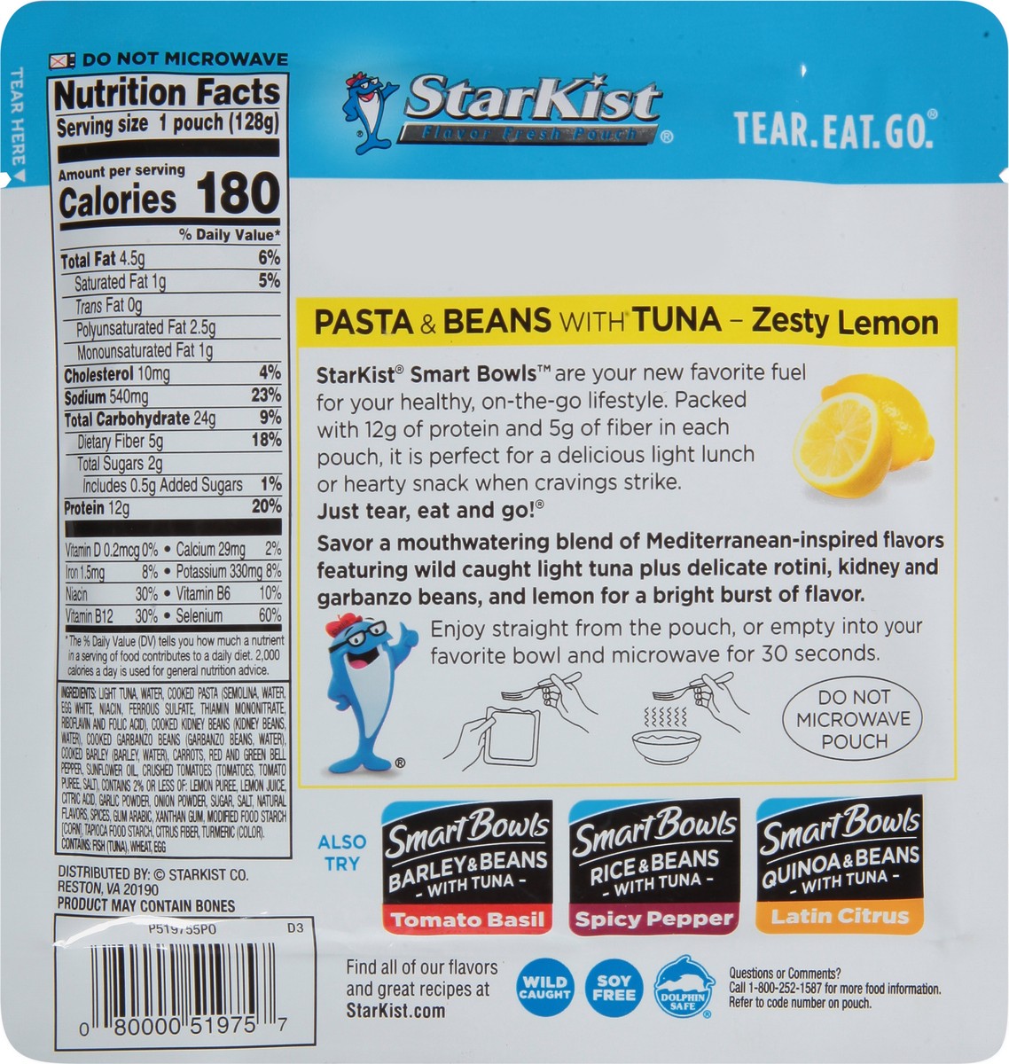 slide 9 of 11, StarKist Smart Bowls Zesty Lemon Pasta & Beans with Tuna 4.5 oz, 4.5 oz