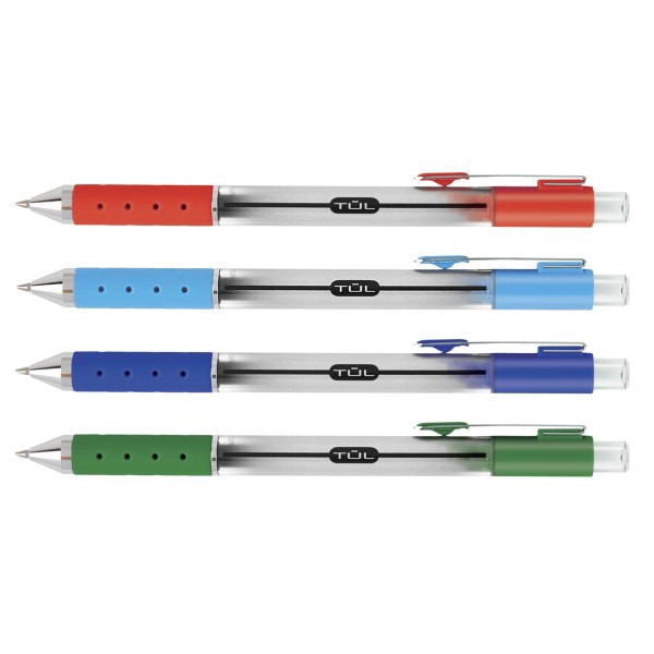 slide 5 of 6, TUL Retractable Gel Pens, Medium Point, Silver Barrel, Assorted Inks, Pack Of 4 Pens, 4 ct