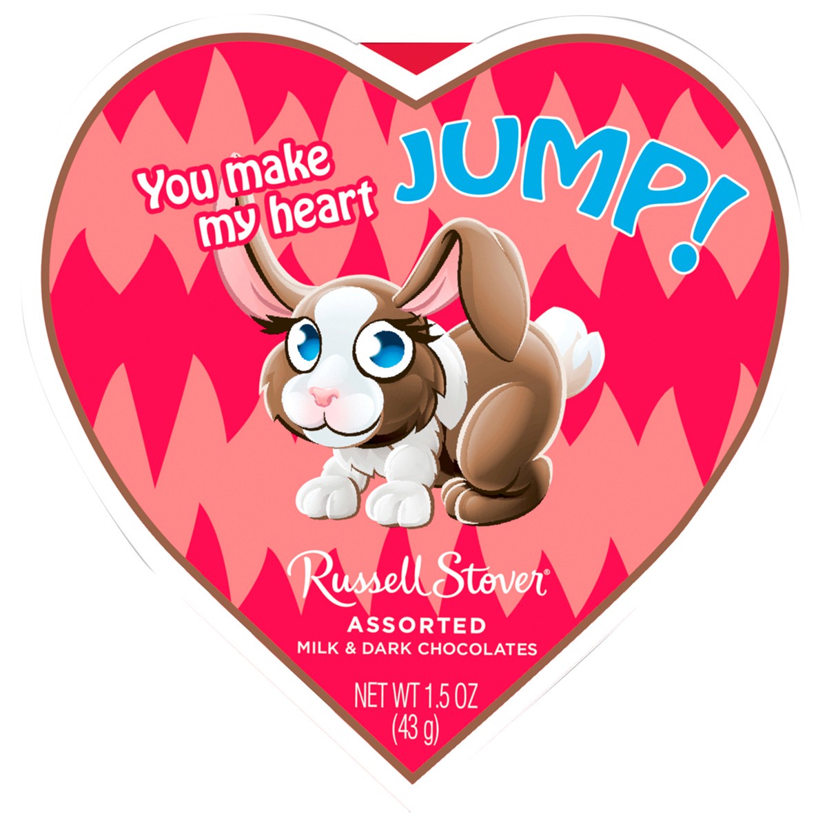 slide 8 of 12, RUSSELL STOVER Valentine's Day Pals Heart Assorted Milk & Dark Chocolate Gift Box, 1.5 oz. (3 pieces), 3 ct