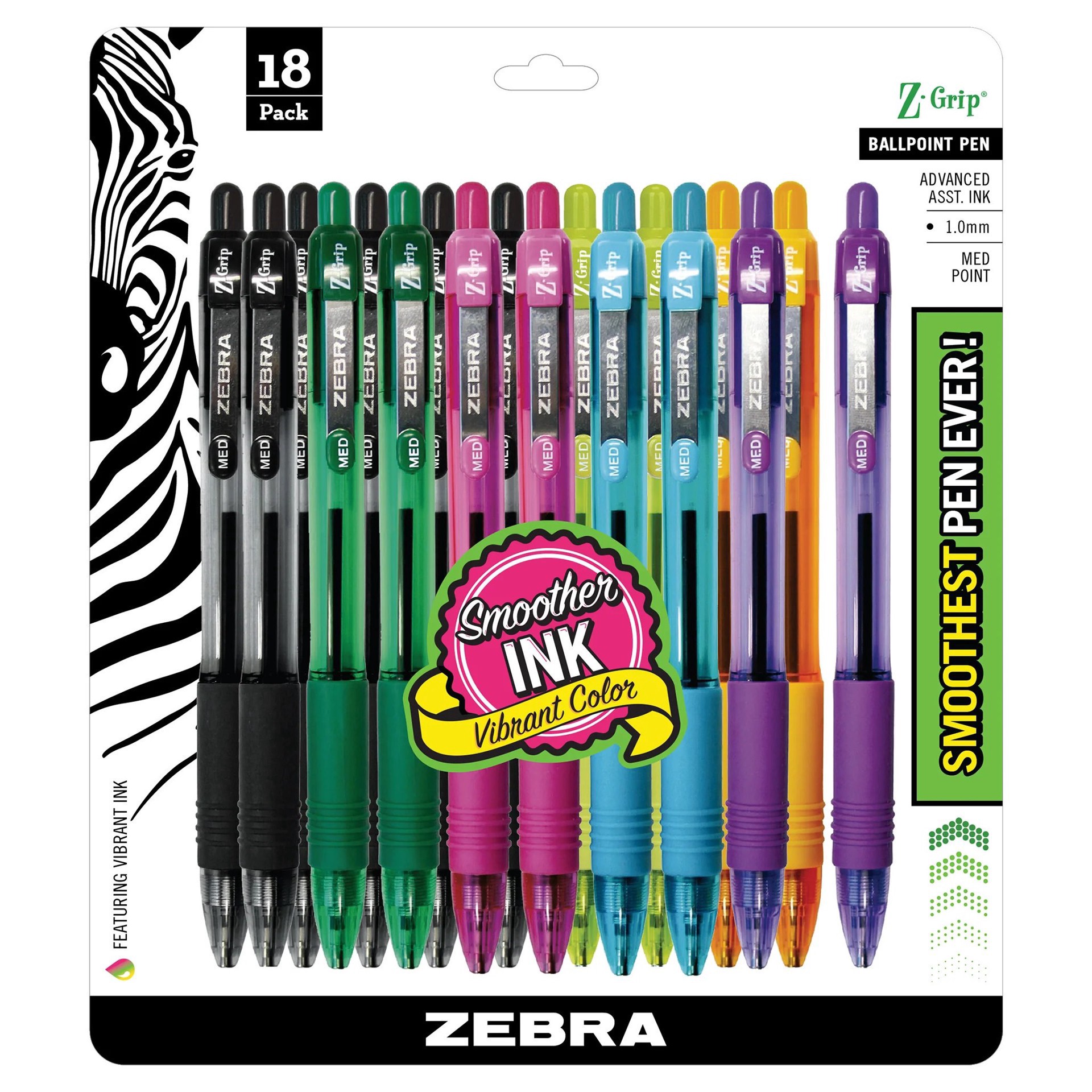 slide 1 of 1, Zebra Z-Grip 1.0mm Retractable Ballpoint Pens - Assorted Ink, 18 ct