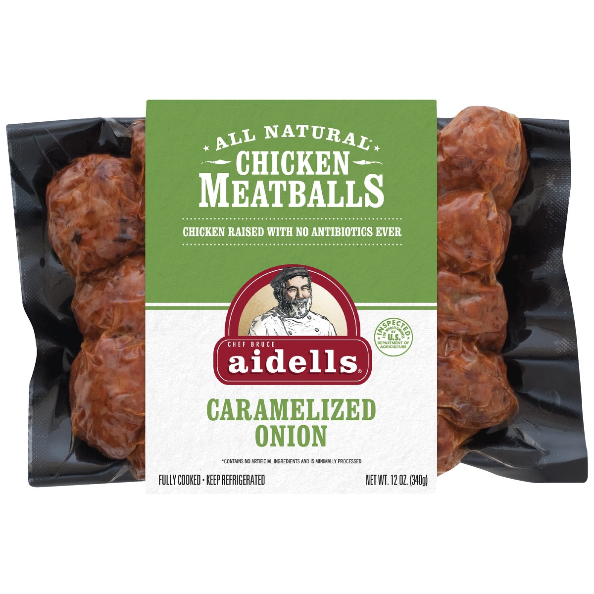 slide 1 of 5, Aidells Caramelized Onion Chicken Meatballs, 12 oz