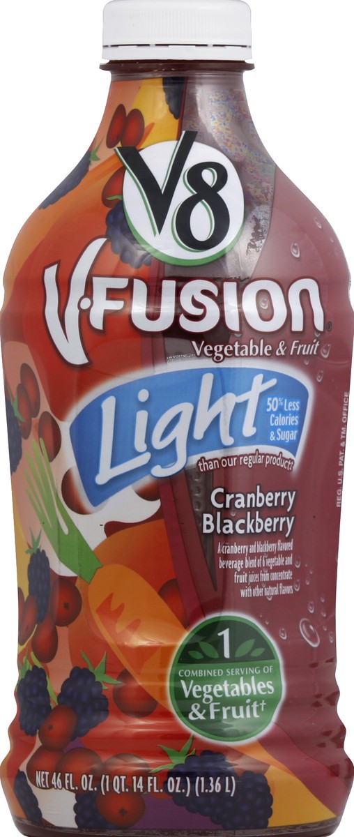 slide 4 of 4, V8 V-Fusion Light Vegetable & Fruit Beverage Cranberry Blackberry, 1 ct