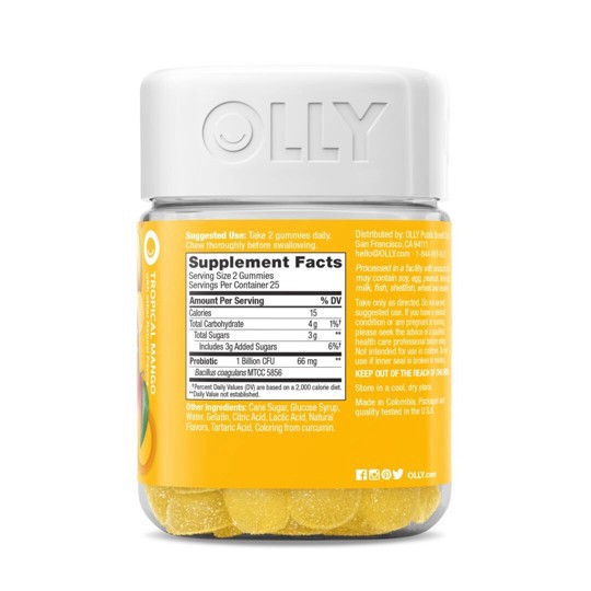 slide 4 of 102, Olly Probiotic Chewable Gummies for Immune and Digestive Support - Tropical Mango - 50ct, 50 ct
