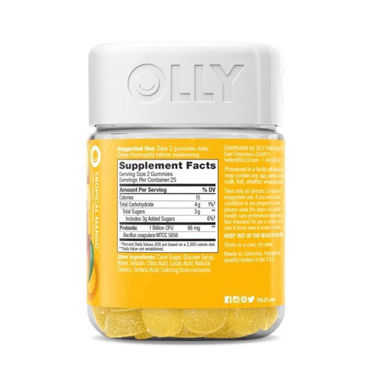 slide 62 of 102, Olly Probiotic Chewable Gummies for Immune and Digestive Support - Tropical Mango - 50ct, 50 ct