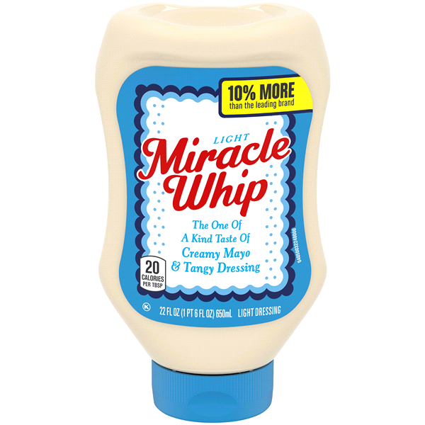 slide 1 of 1, Miracle Whip Light Dressing Squeeze Bottle, 22 fl oz