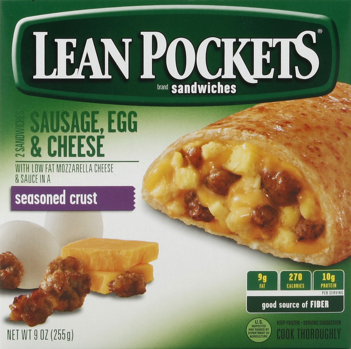 slide 4 of 4, Lean Pockets Sausage, Egg & Cheese Sandwiches, 9 oz