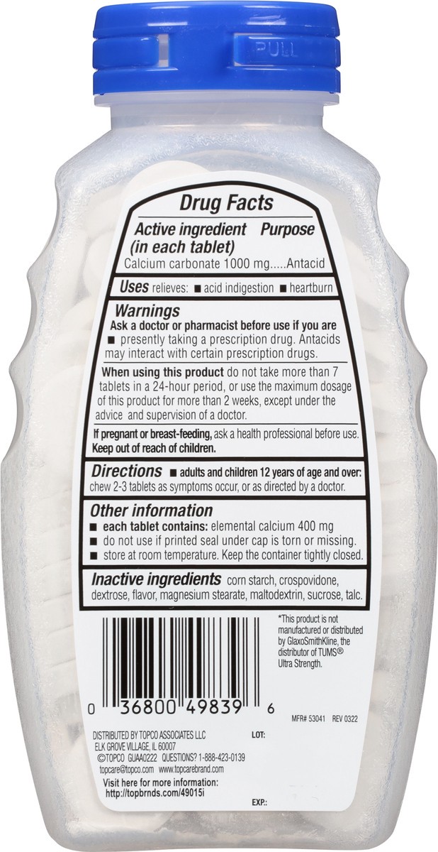slide 2 of 14, TopCare Health 1000 mg Ultra Strength Peppermint Flavor Antacid 72 Tablets, 72 ct