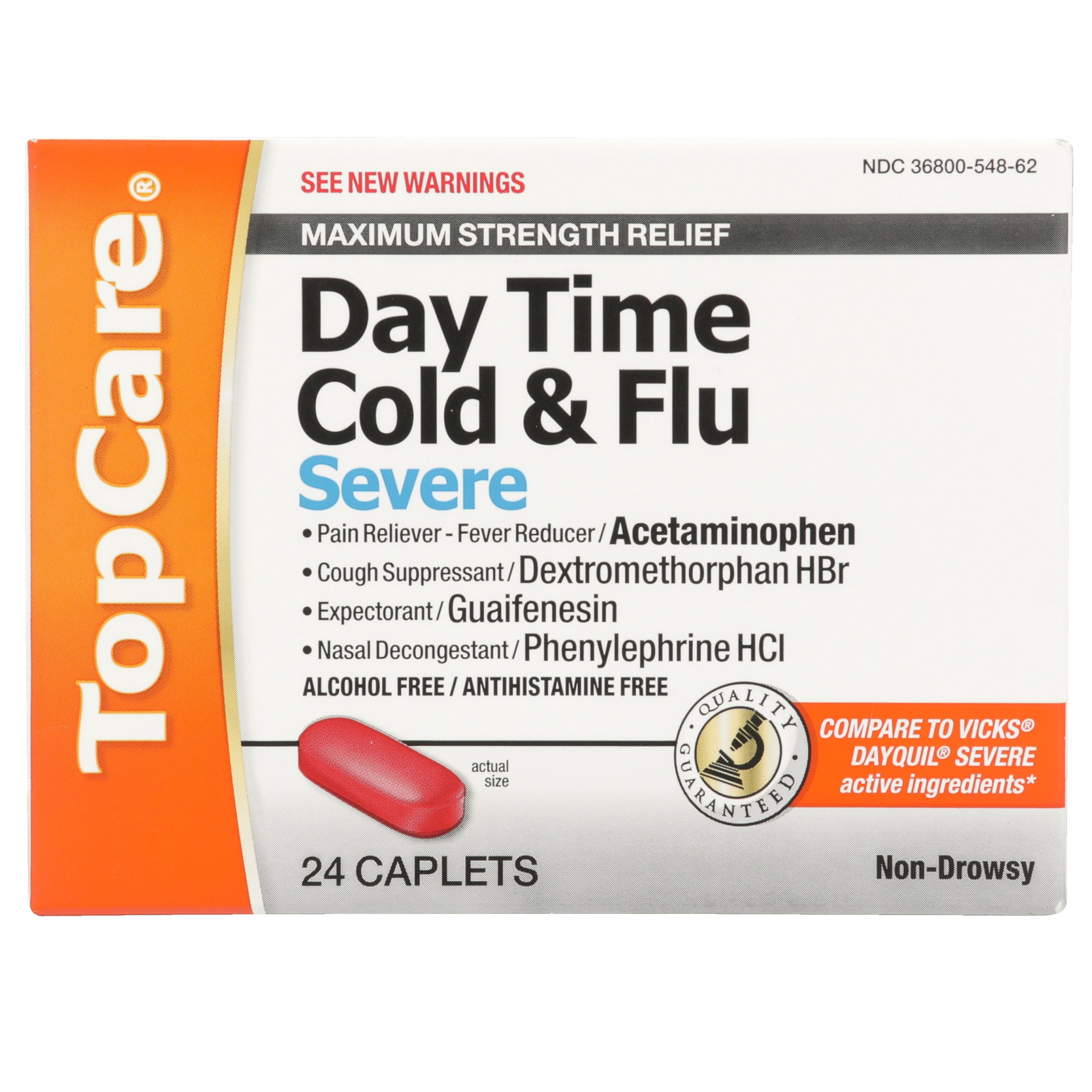 slide 1 of 1, TopCare Day Time Cold & Flu Severe Maximum Strength Relief, 24 ct