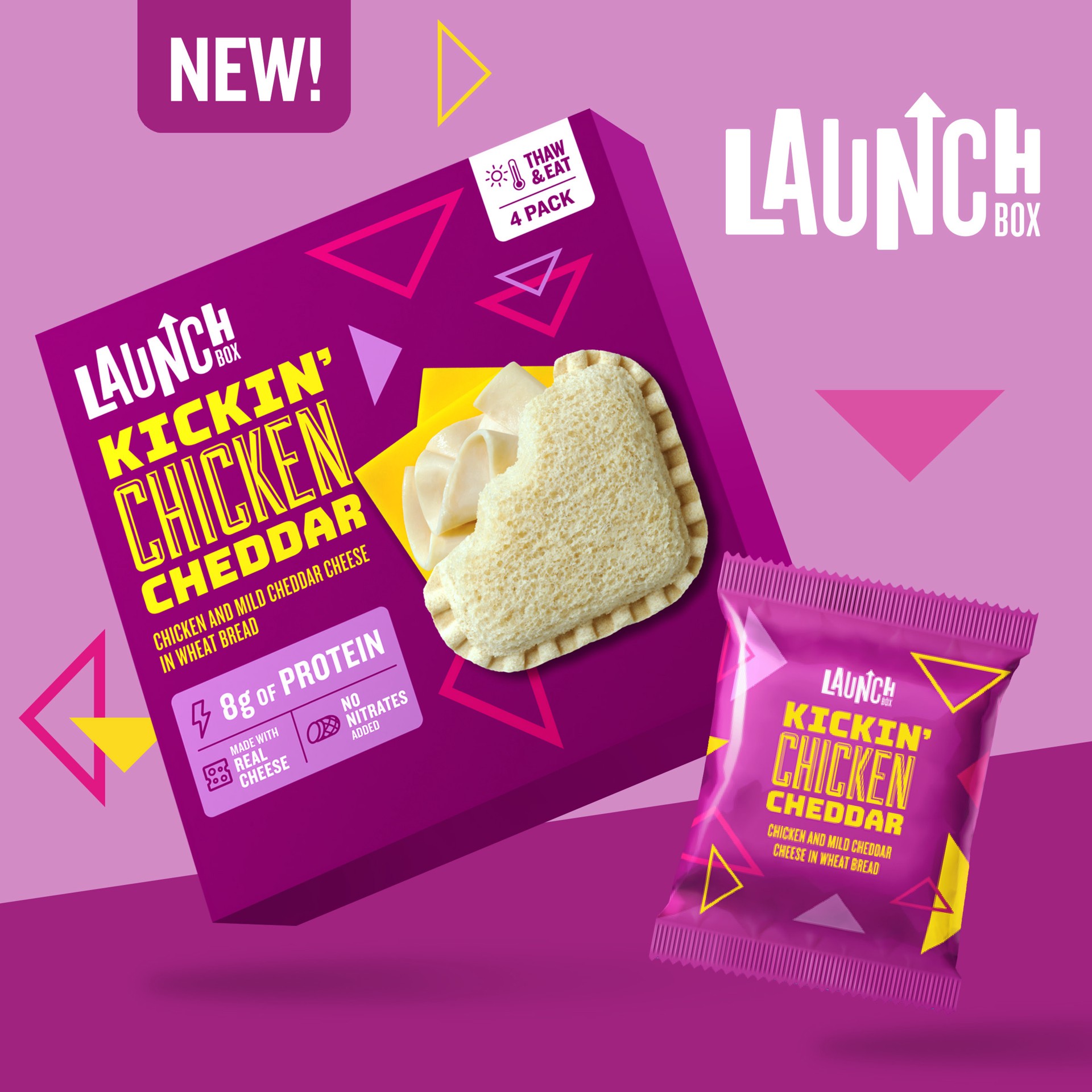 slide 2 of 5, LaunchBox Kickin' Chicken & Cheddar Cheese Frozen Sandwiches, 4 ct Box, 4 ct