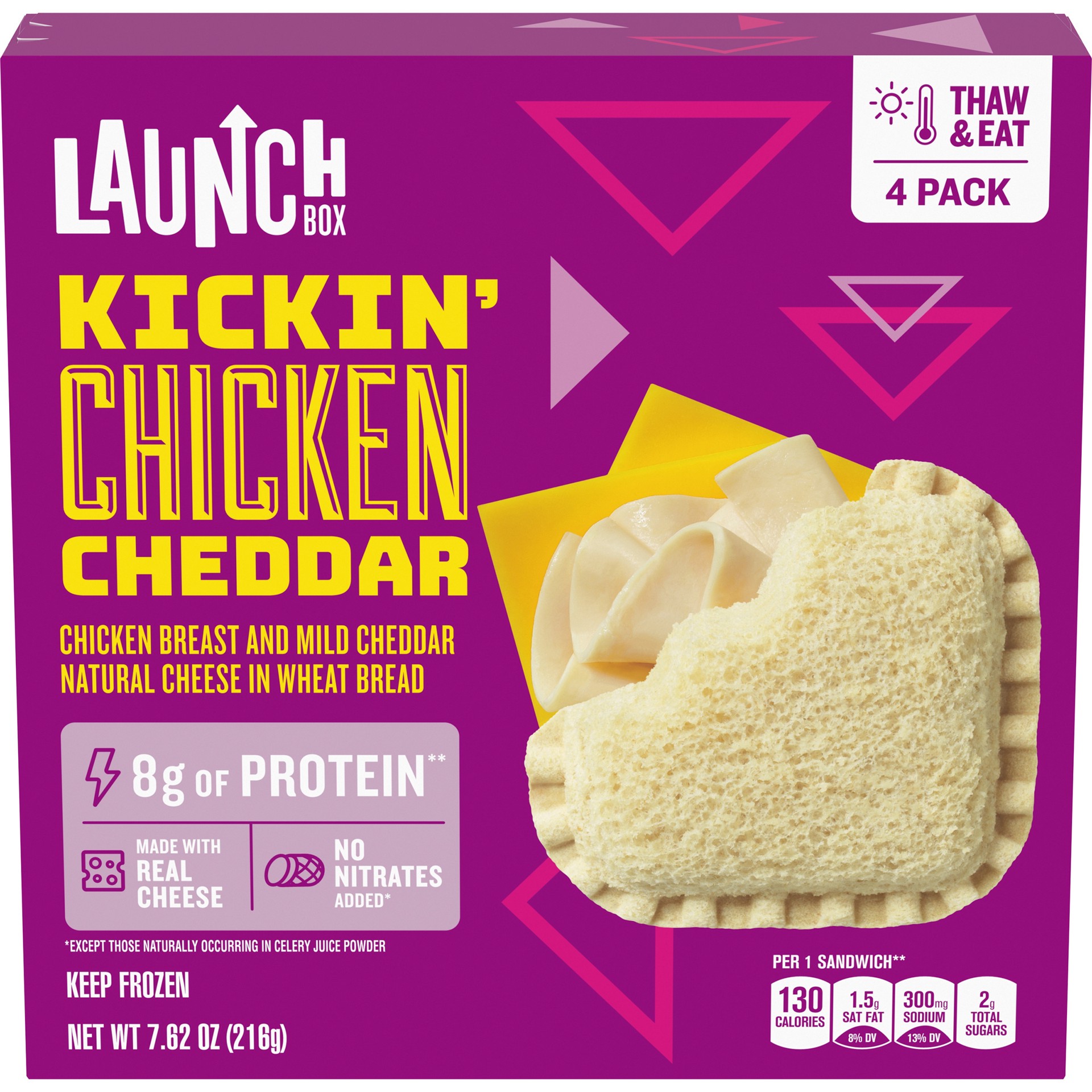 slide 1 of 5, LaunchBox Kickin' Chicken & Cheddar Cheese Frozen Sandwiches, 4 ct Box, 4 ct