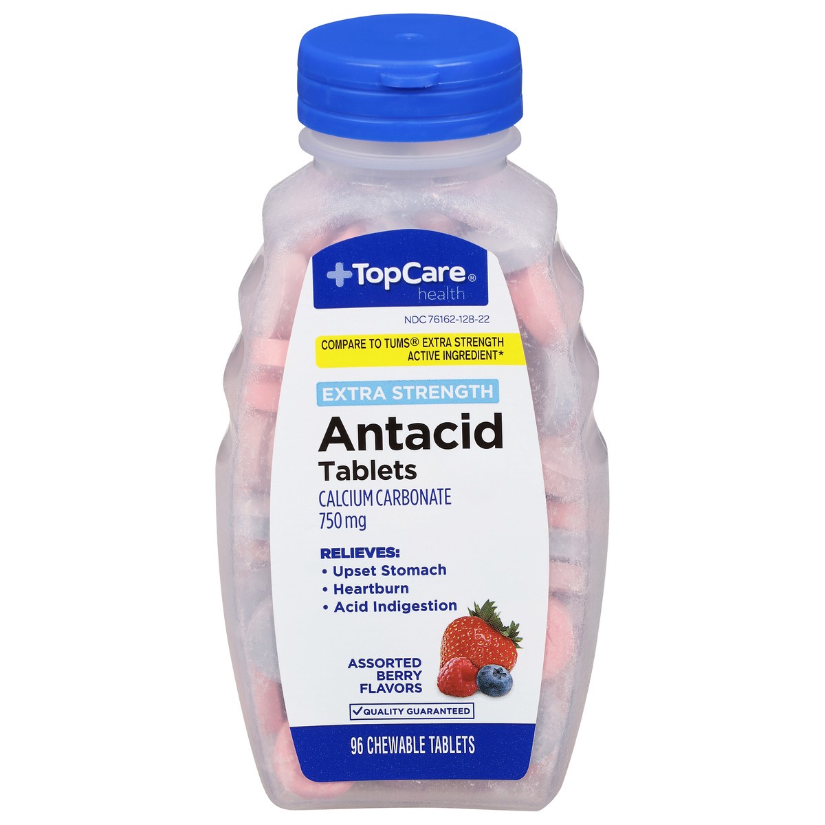 slide 1 of 14, TopCare Health 750 mg Extra Strength Assorted Berry Flavors Antacid 96 Tablets, 96 ct