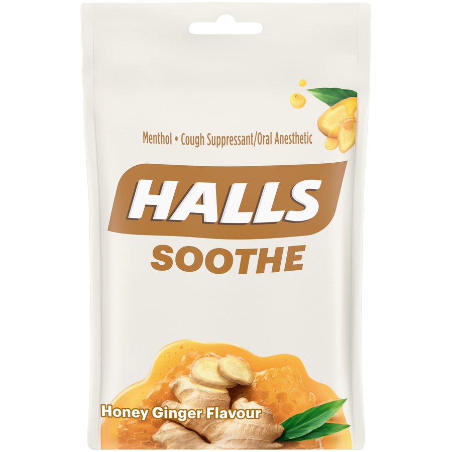 slide 2 of 7, Halls Soothe Honey Ginger Cough Suppressant/Oral Anesthetic Drops, 30 ct