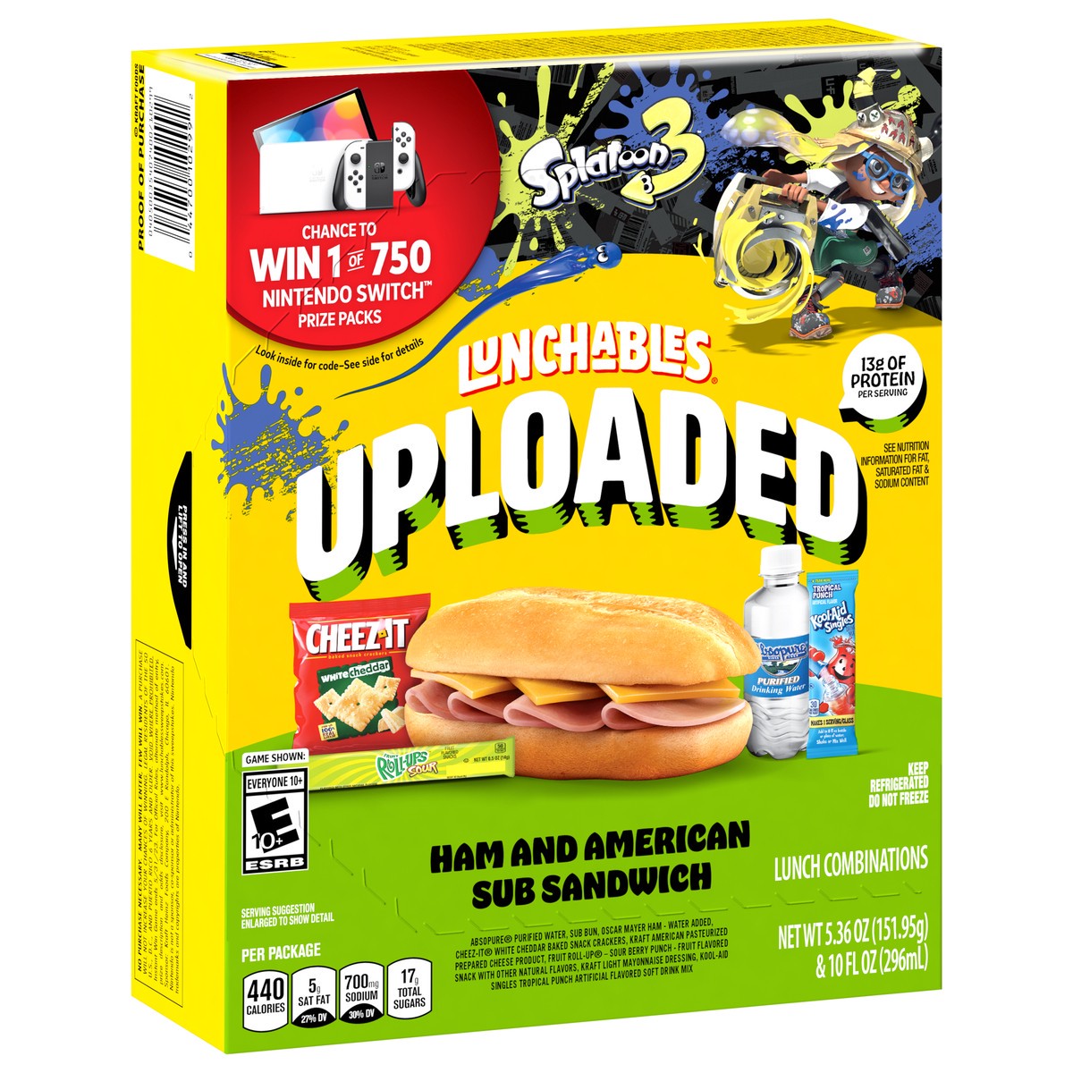 slide 3 of 9, Lunchables Uploaded Ham and American Sub Sandwich with White Cheddar Cheez-Its, Fruit Roll-Up Sour, Water and Kool-Aid Powdered Drink Mix, 15.36 oz Box, 1 ct