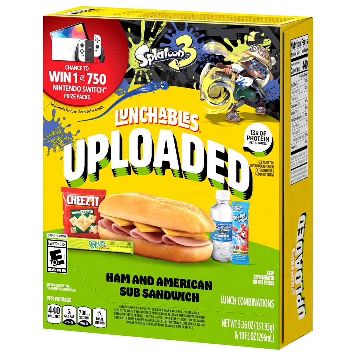 slide 9 of 9, Lunchables Uploaded Ham and American Sub Sandwich with White Cheddar Cheez-Its, Fruit Roll-Up Sour, Water and Kool-Aid Powdered Drink Mix, 15.36 oz Box, 1 ct