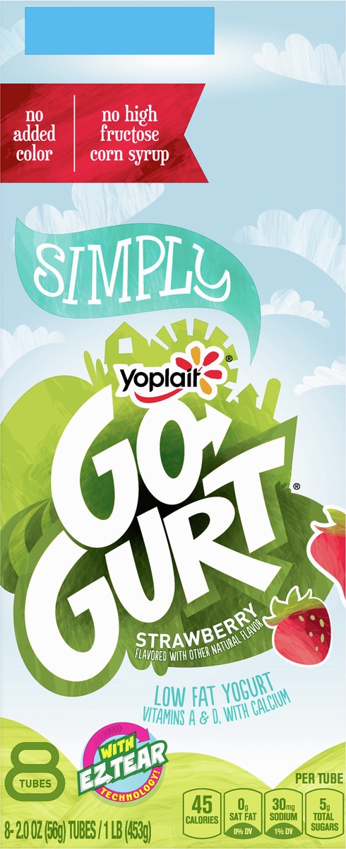 slide 4 of 7, Go-Gurt Simply Go-GURT Strawberry Kids Low Fat Yogurt, Gluten Free, 2 oz Yogurt Tubes (8 Count), 8 ct