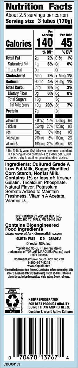 slide 2 of 7, Go-Gurt Simply Go-GURT Strawberry Kids Low Fat Yogurt, Gluten Free, 2 oz Yogurt Tubes (8 Count), 8 ct