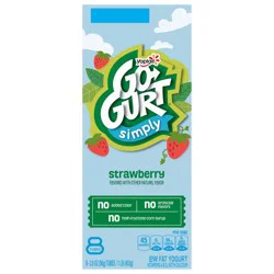 Go-Gurt Simply Go-GURT Strawberry Kids Low Fat Yogurt, Gluten Free, 2 oz Yogurt Tubes (8 Count)