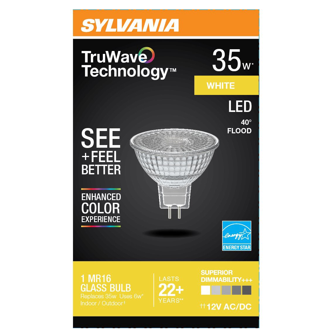 slide 1 of 1, Sylvania TruWave MR16 35-Watt LED Glass Flood Light Bulb - White, 1 ct