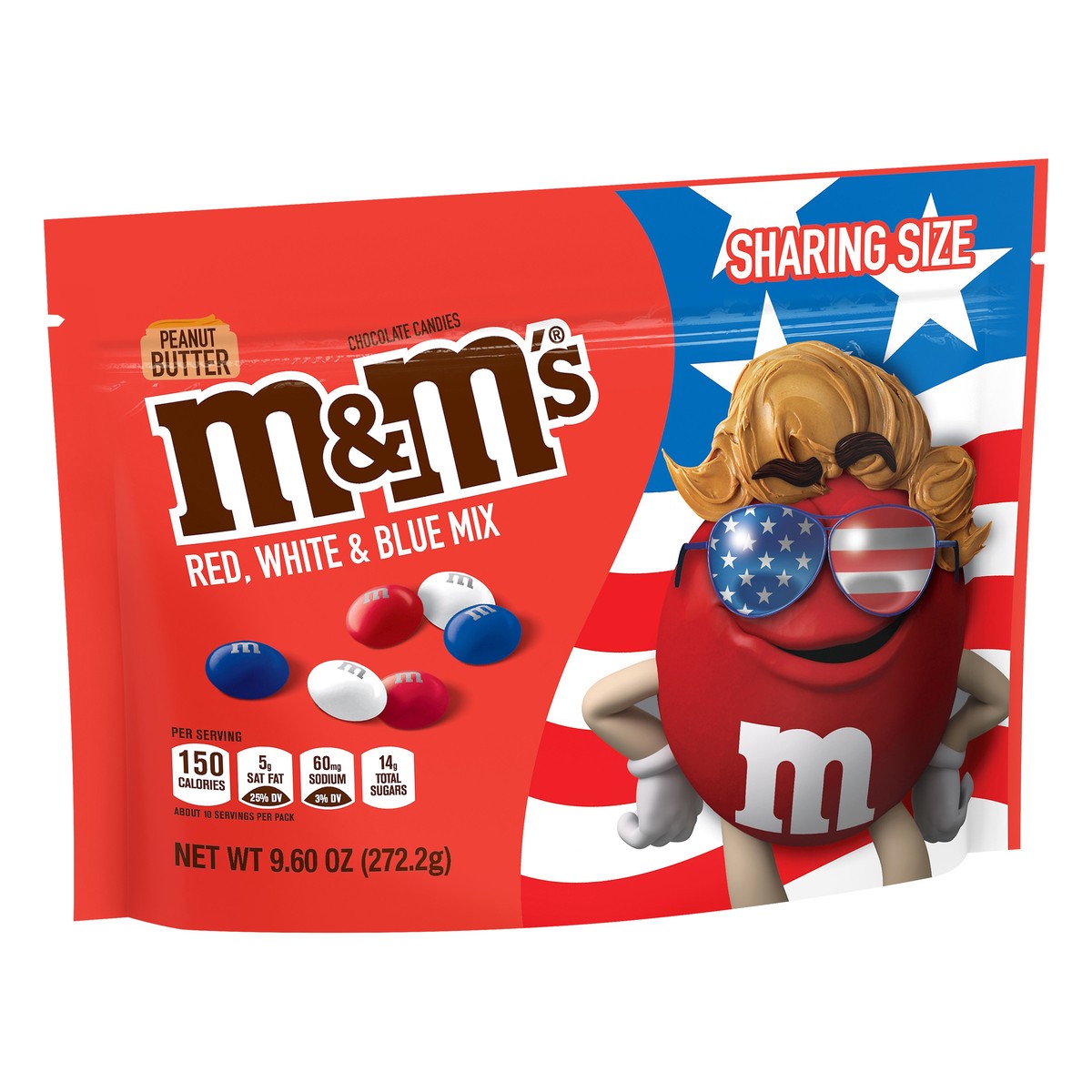 slide 7 of 7, M&M's Red, White & Blue Peanut Butter Chocolate Candy, Sharing Size, 9.6 oz Bag, 9.6 oz