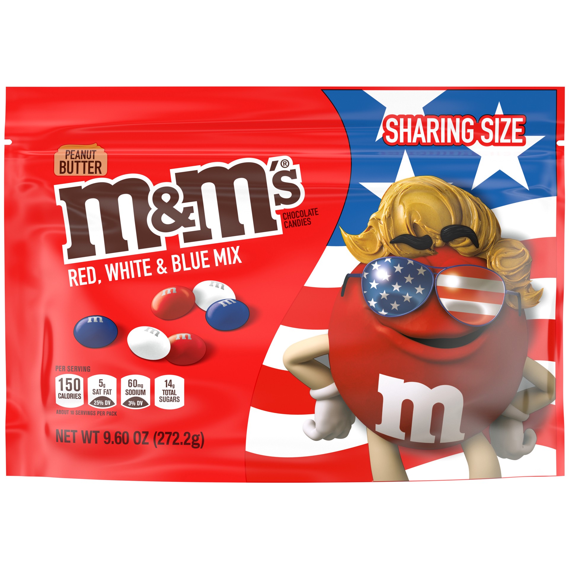 slide 1 of 7, M&M's Red, White & Blue Peanut Butter Chocolate Candy, Sharing Size, 9.6 oz Bag, 9.6 oz