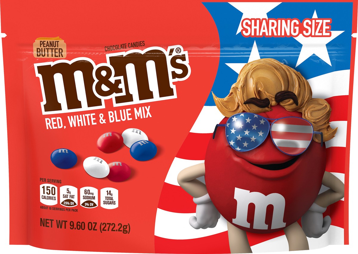 slide 3 of 7, M&M's Red, White & Blue Peanut Butter Chocolate Candy, Sharing Size, 9.6 oz Bag, 9.6 oz