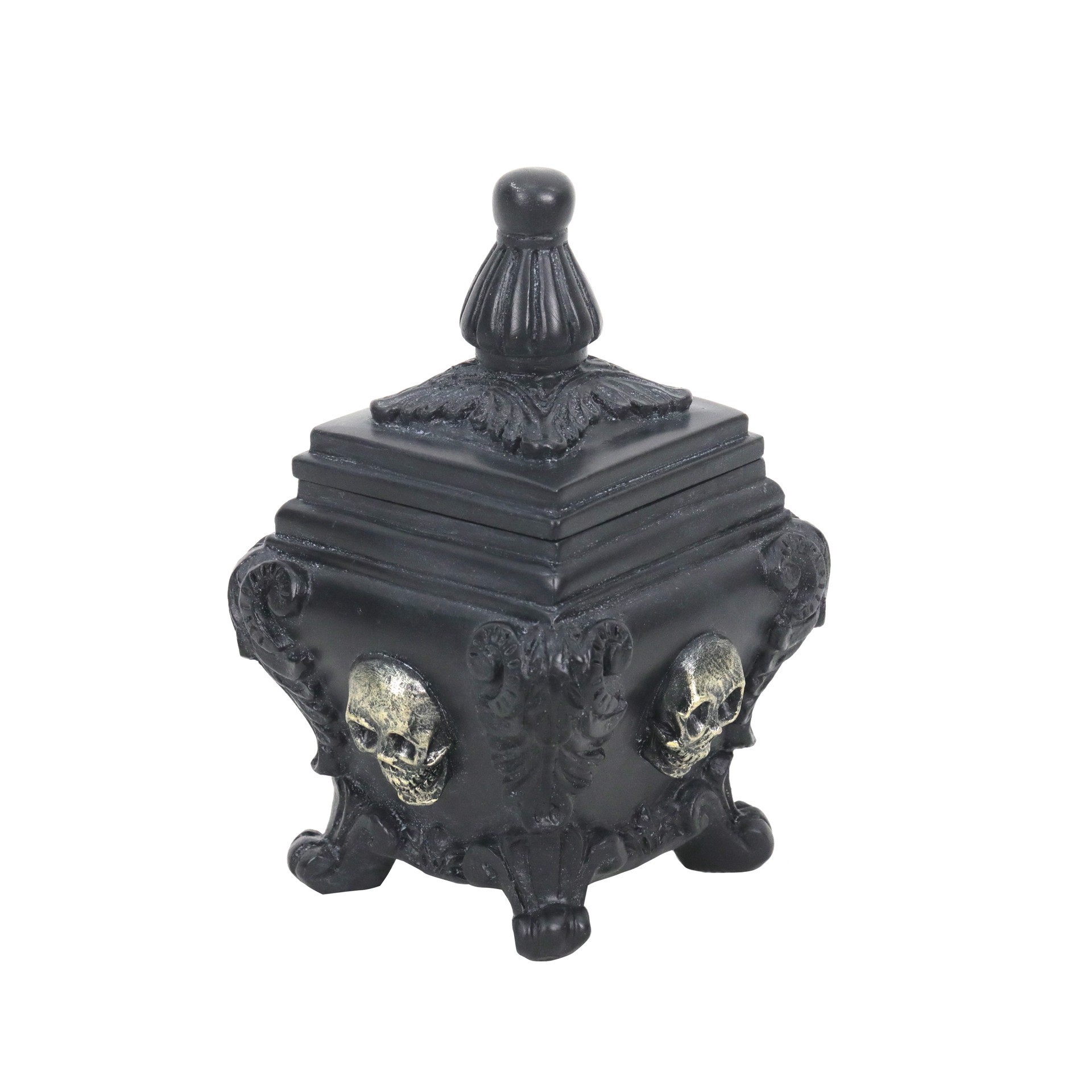 slide 2 of 2, 6.25" Black Ornate Skull Container With Lid By Ashland, 6.25 in