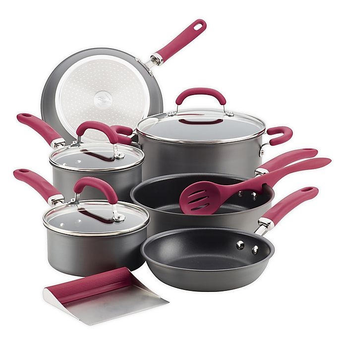 slide 1 of 1, Rachael Ray Create Delicious Nonstick Hard-Anodized Cookware Set - Burgundy, 11 ct