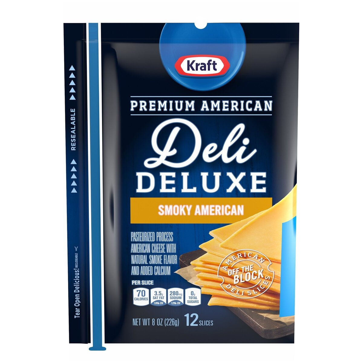 slide 1 of 1, Kraft Smoked American Deli Deluxe Cheese Slices Wrapper, 8 oz