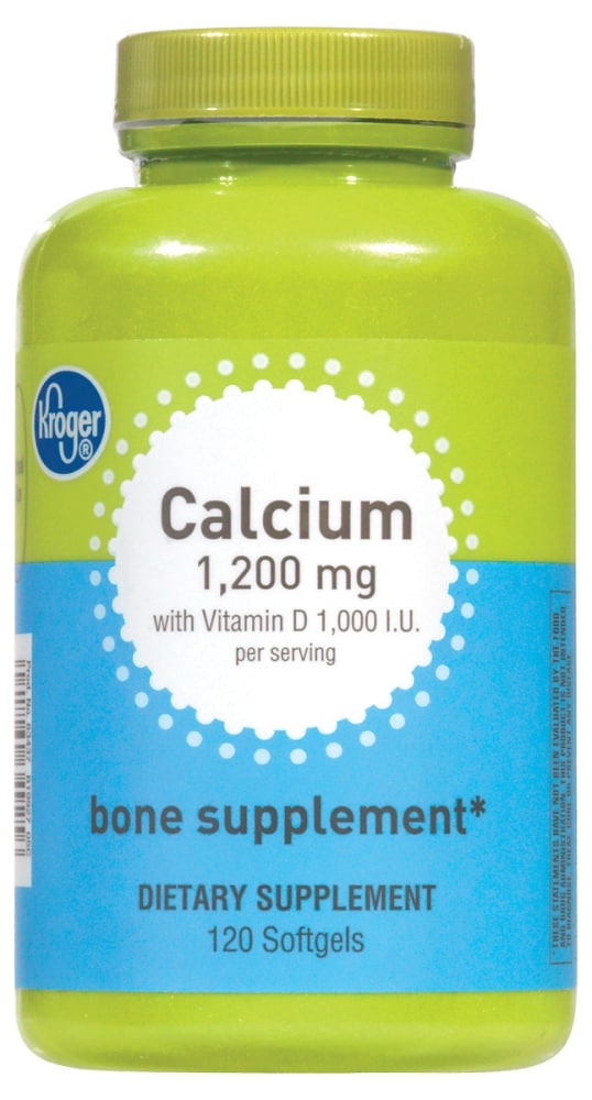 slide 1 of 1, Kroger Calcium 1200 Mg With Vitamin D 1000 Iu Bone Supplement Softgels, 120 ct