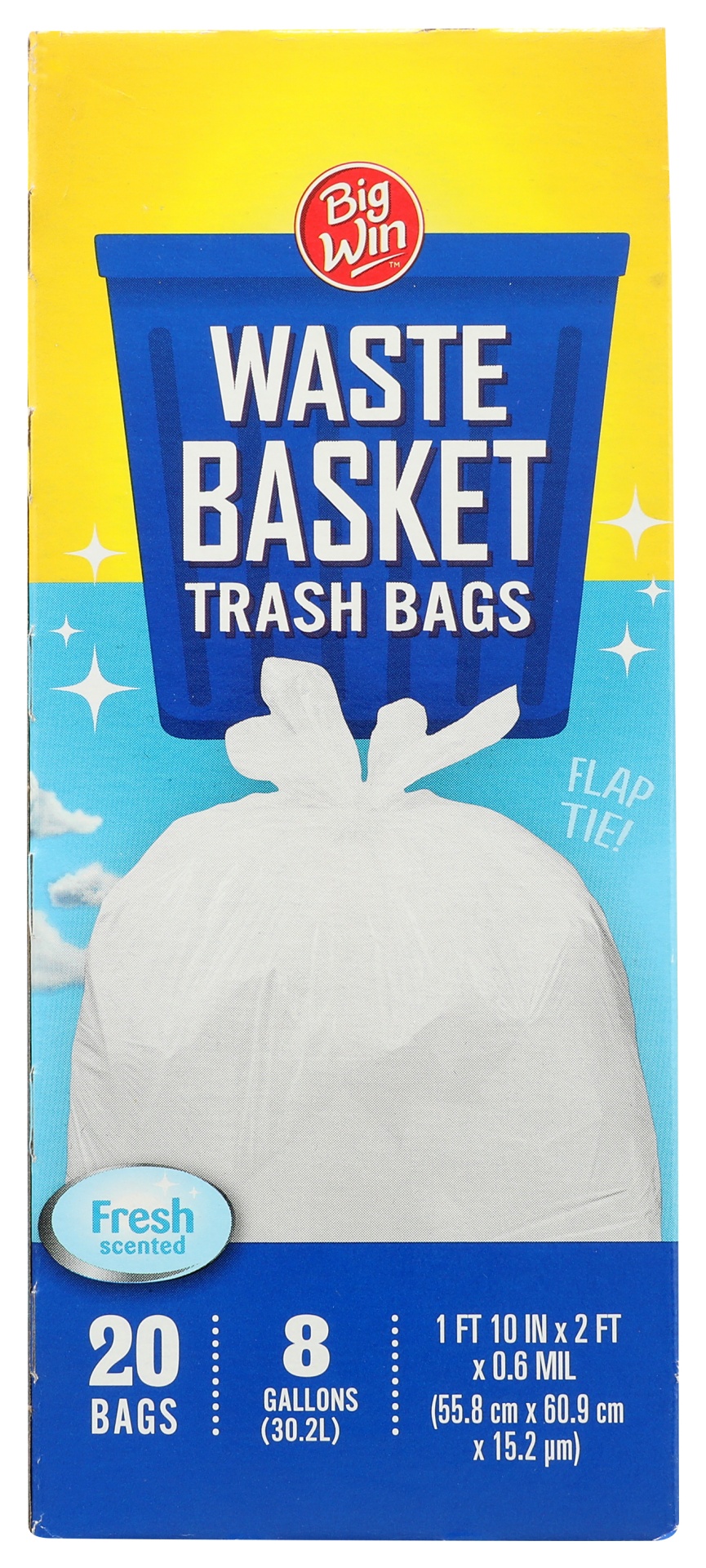 slide 1 of 1, Big Win Waste Basket Trash Bags, Fresh, 20 ct