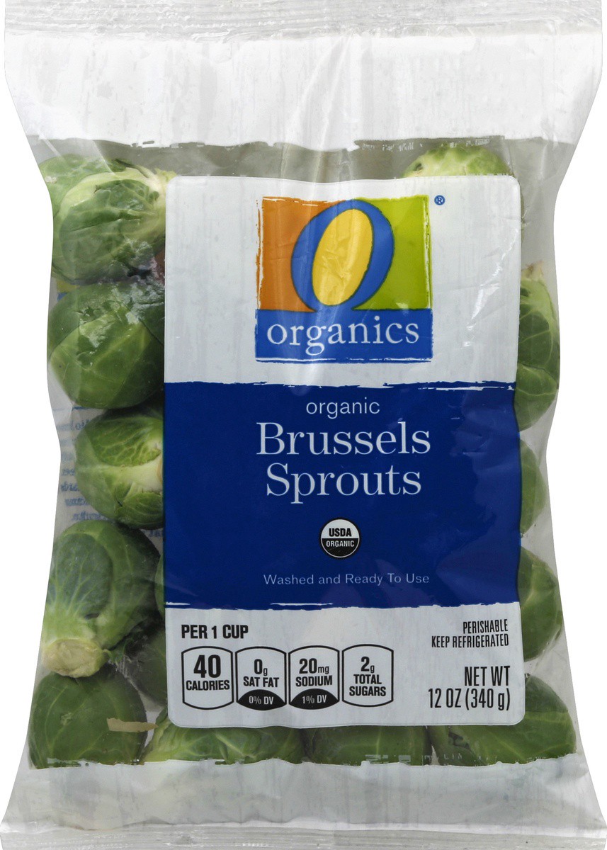 slide 3 of 5, O Organics Brussel Sprouts, 12 oz