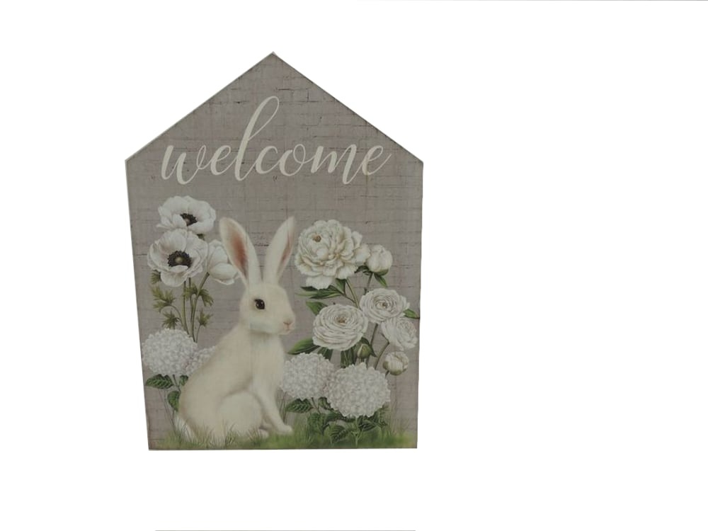 slide 1 of 1, Holiday Home Bunny Welcome House Sign, 7.75 in