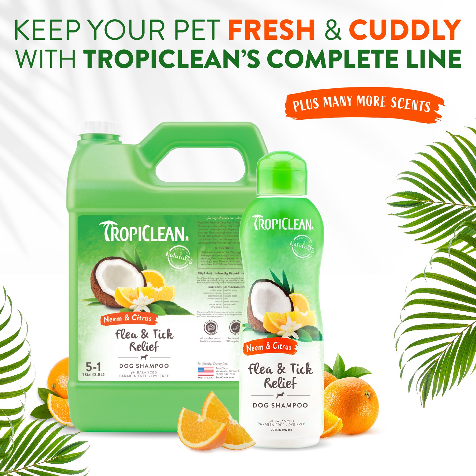 slide 4 of 10, TropiClean Neem & Citrus Flea & Tick Relief Shampoo for Dogs, 20oz, 20 oz