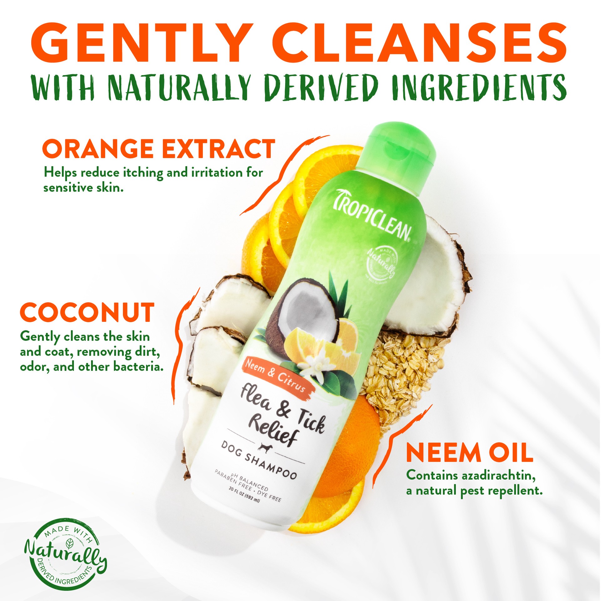 slide 9 of 10, TropiClean Neem & Citrus Flea & Tick Relief Shampoo for Dogs, 20oz, 20 oz