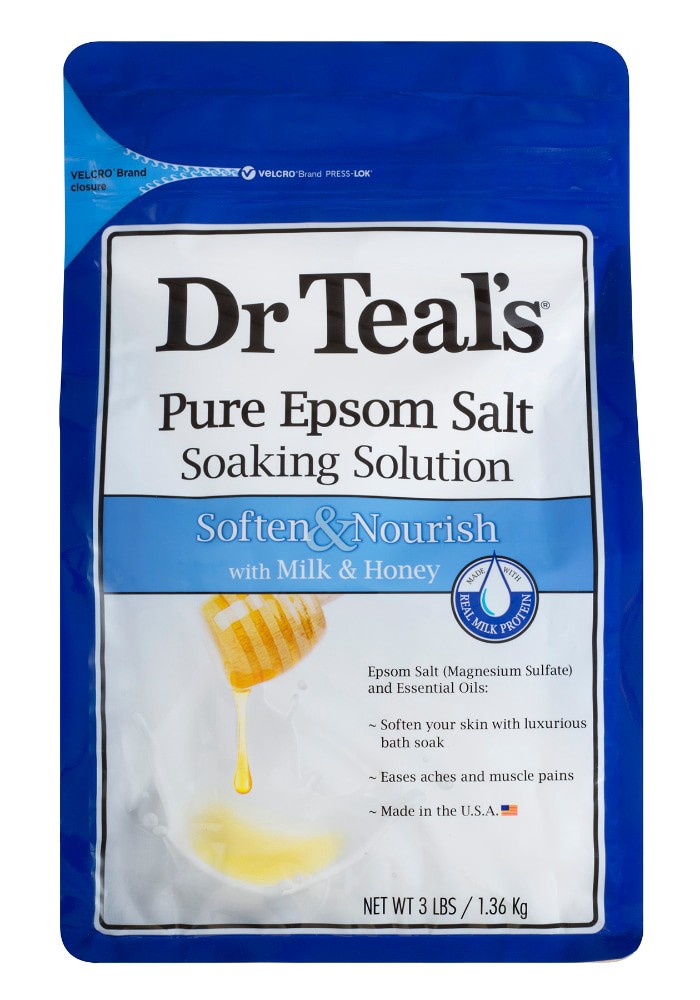 slide 1 of 1, Dr. Teal's Epsom Salt Soften & Nourish Soaking Solution With Milk & Honey, 3 lb