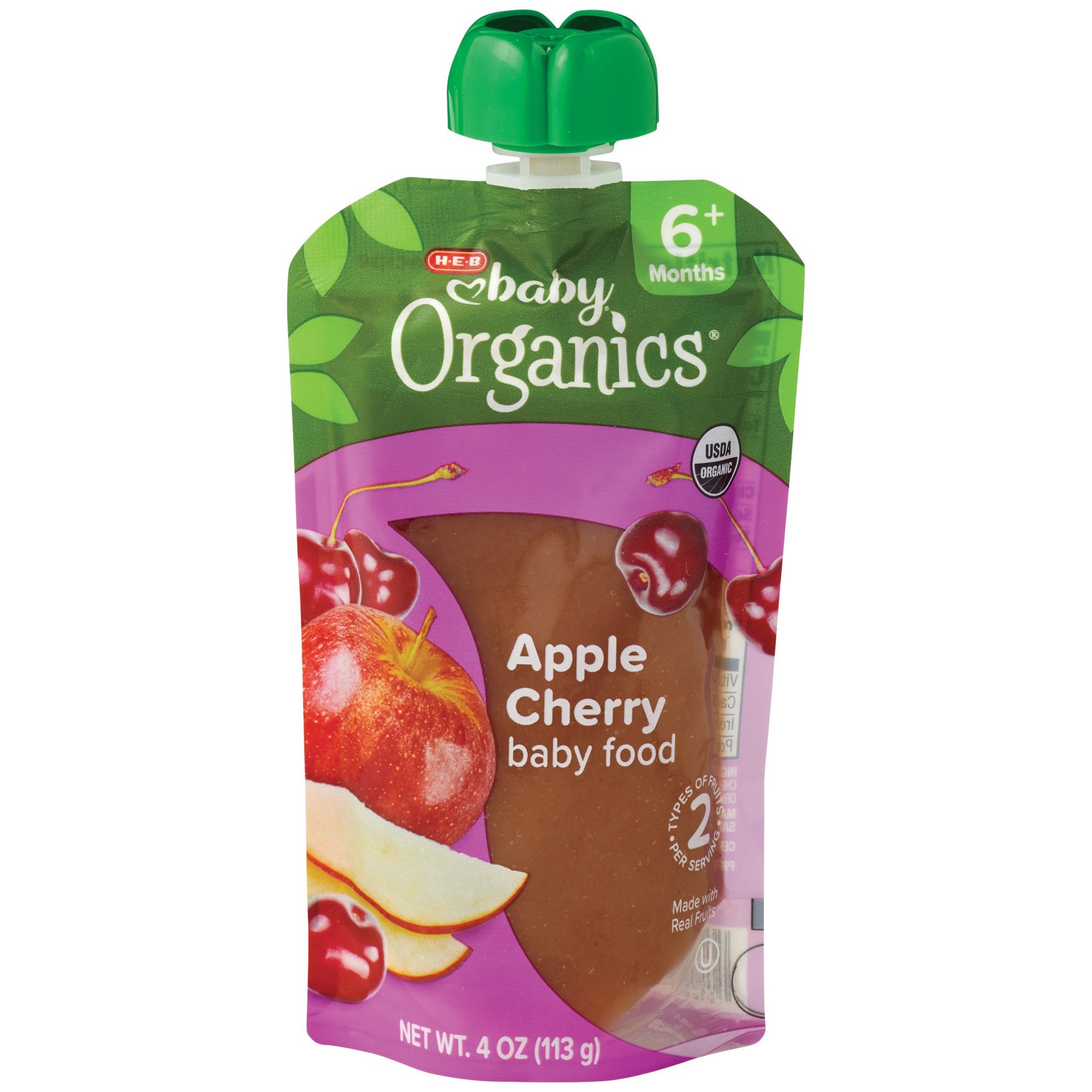 slide 1 of 1, H-E-B Baby Organics Food Pouch – Apple Cherry, 4 oz
